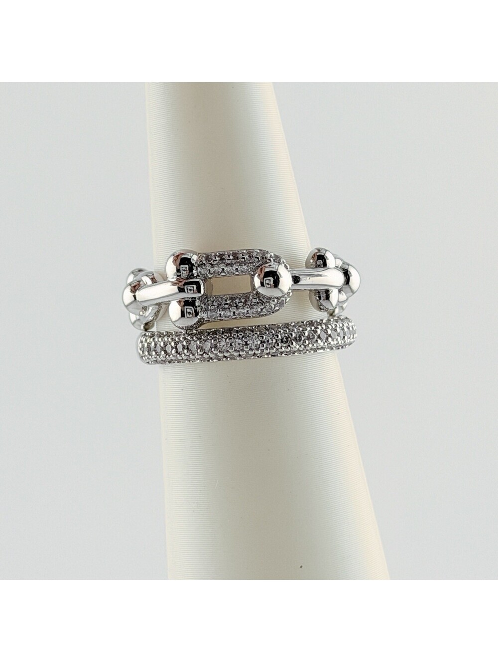Bomb Party 2pc Ring Sz 6 "Pure Intentions" Clear Cz Pave on Rhodium